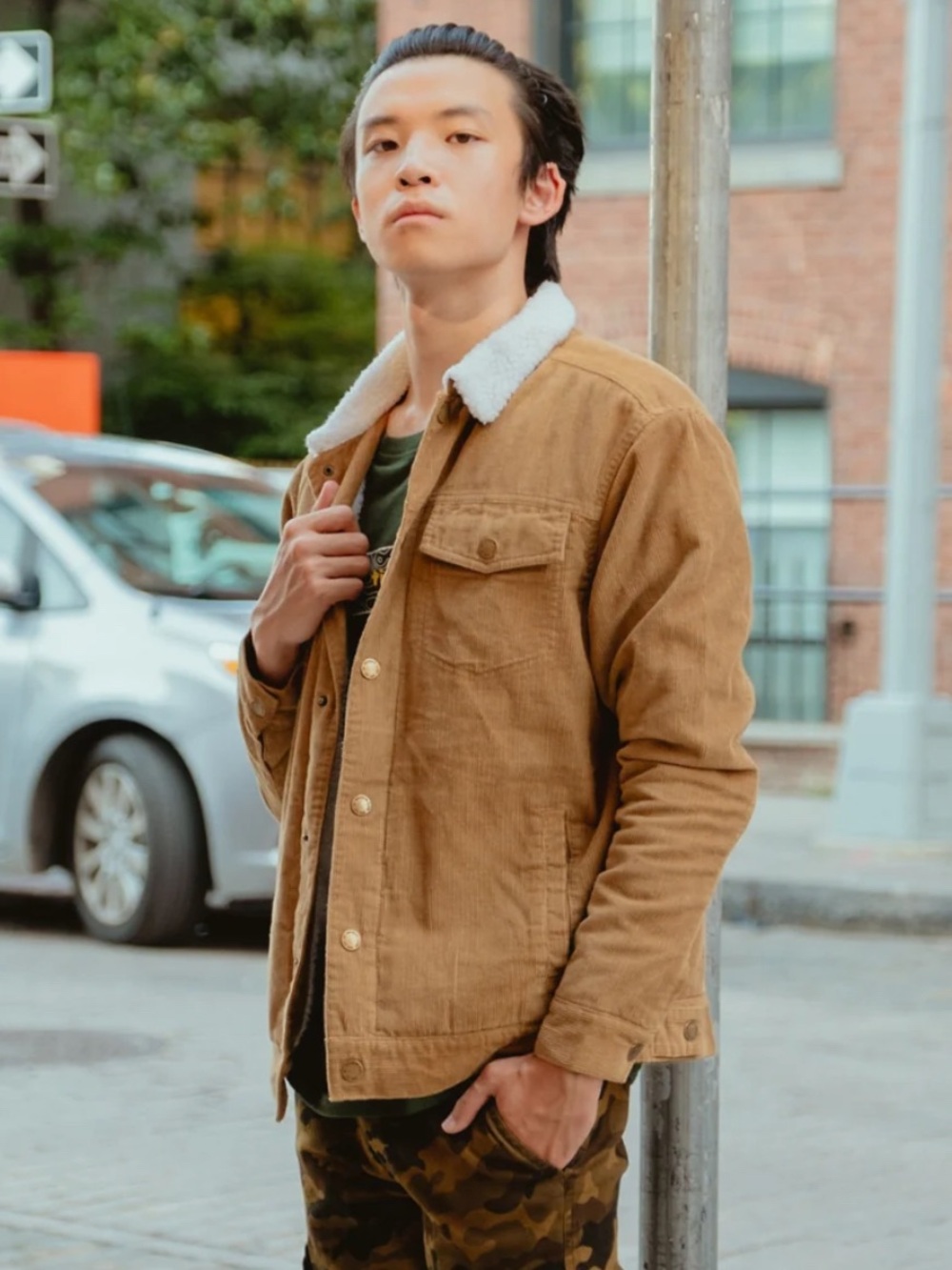 Brooklyn Cloth Workwear Men's Tan Corduroy Trucker Jacket Size XL Sherpa collar